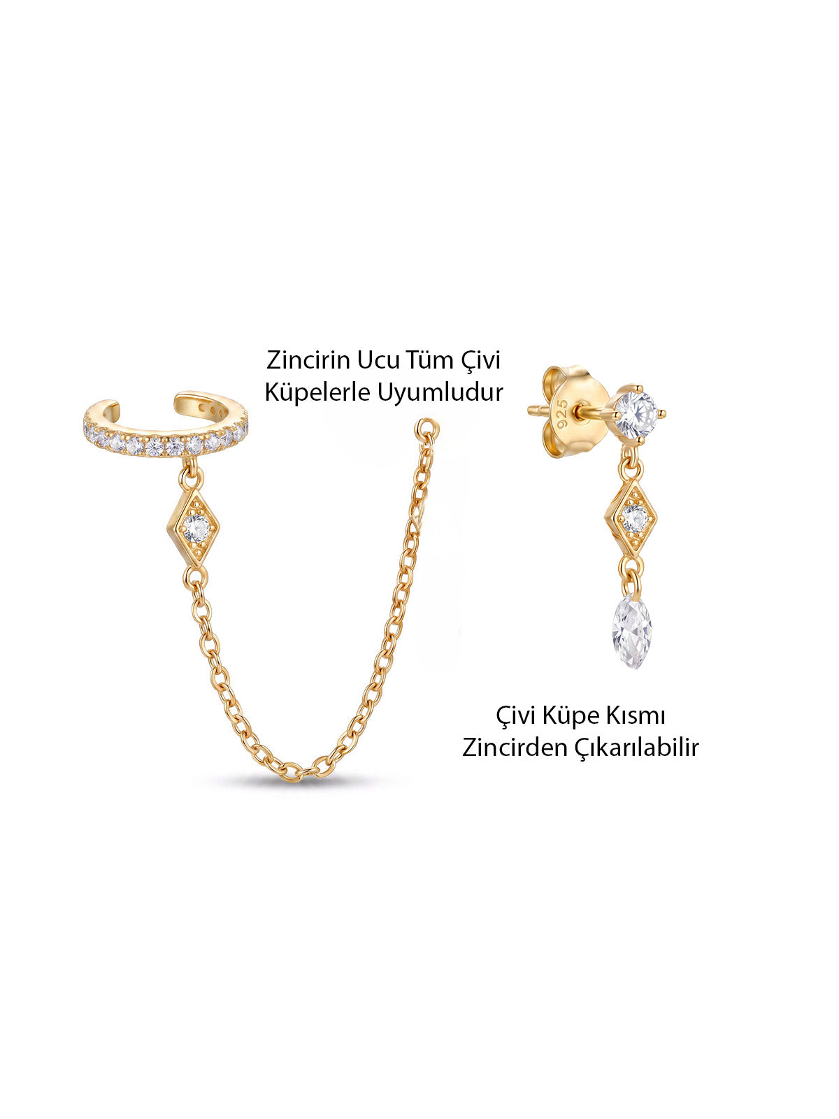 Aura Marquise Link Ear Cuff Tek Küpe