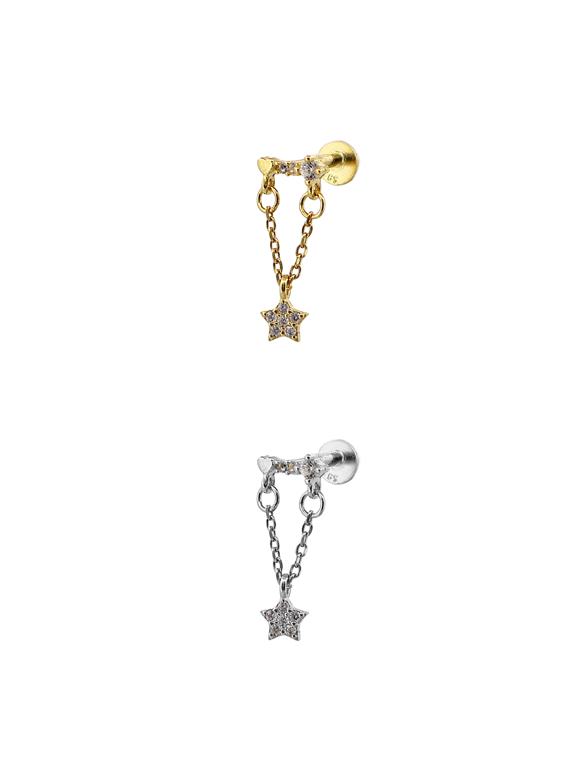 Zincirli Yıldız Sallantı Kalpli Yatay Bar Piercing